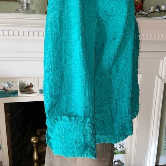 Beautiful aqua textured jacket by Additions in Chico’s size 2 with ruffles. - Picture 3 of 8